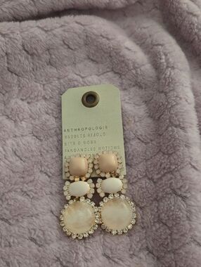 Anthropologie Gold-Tone Blush and Ivory Three-Tier Drop Earrings
